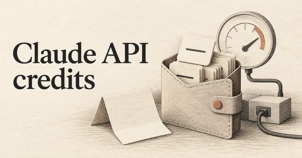 Crediti API di Claude. Un portafoglio di carta contiene una pila ordinata di tessere di token accanto a un semplice indicatore e a un connettore API.