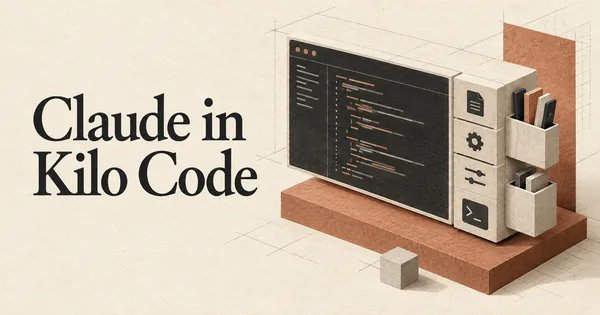 Claude in Kilo Code. Un banco di lavoro modulare per il codice con un pannello editor compatto e una serie di blocchi di strumenti perfettamente incastrati su un lato.