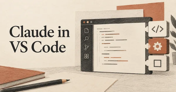 Claude in VS Code. Una semplice finestra di editor con una barra laterale ordinata e tre blocchi modulari di estensioni inseriti lungo il bordo.